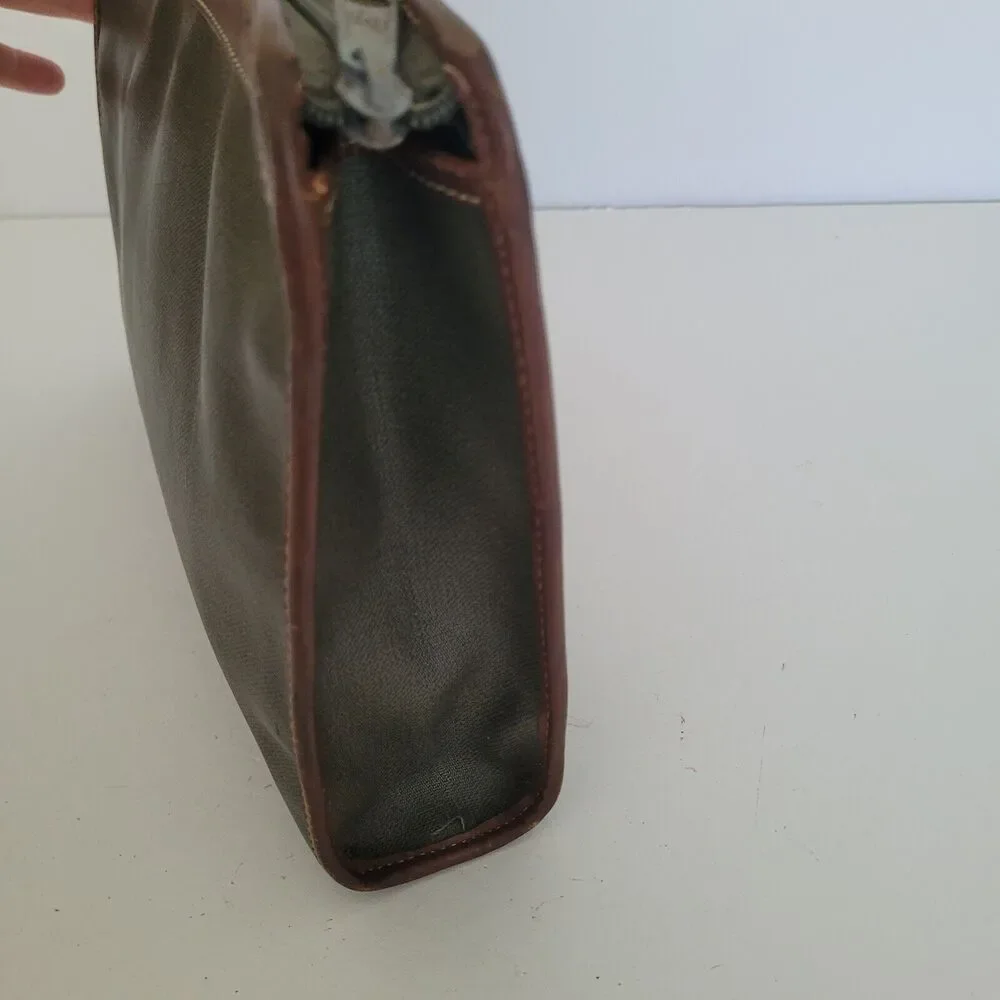 Christian Dior Pochette Trousse De Toilette Zip Pouch Clutch Green Brown Vintage